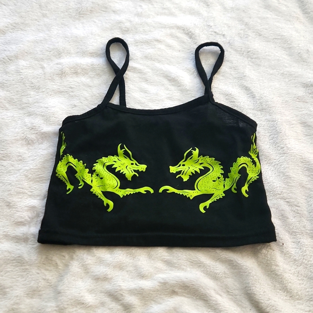 Green dragons black crop top